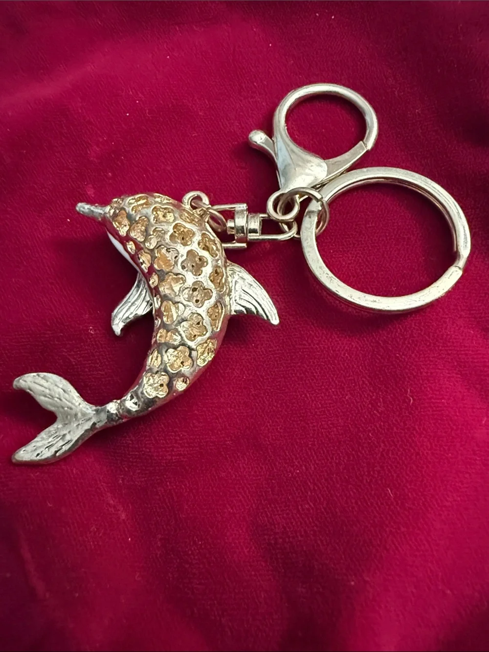 Gold & White Dolphin Crystal Keychain